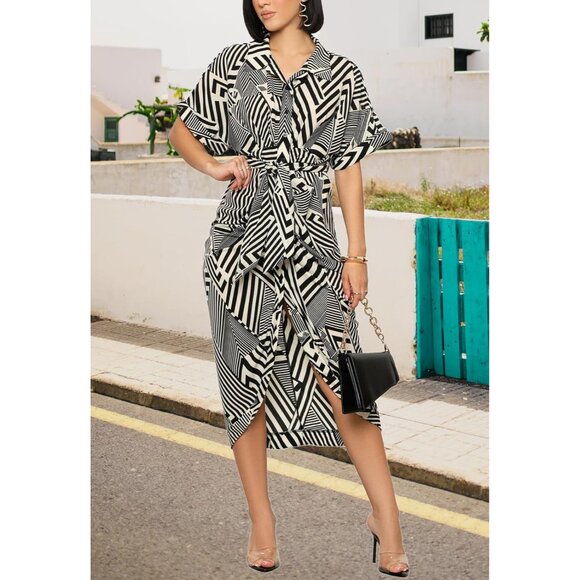 Women's Ruched Button Down Shirt Dress Short Sleeve Maxi Summer Casual - Picture 6 of 7